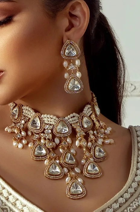 The uncut diamond is usually surrounded by semi-precious stones suitable for highlighting the uncut diamond.