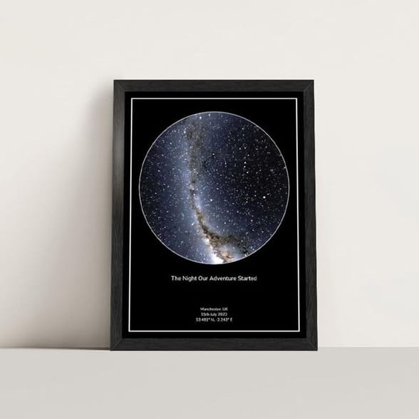 The star map is a framed photo of the sky on the night of the couple’s wedding.