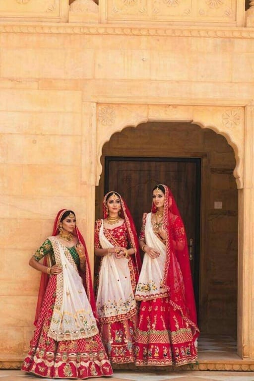 Fabrics that complement a red-and-white lehenga