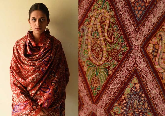 The fine needlework with multicolored threads showcases stories and patterns.