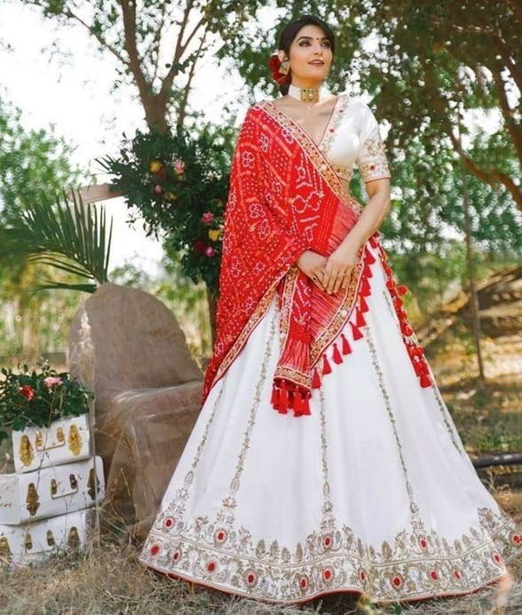 Embrace red and white for your lehenga.
